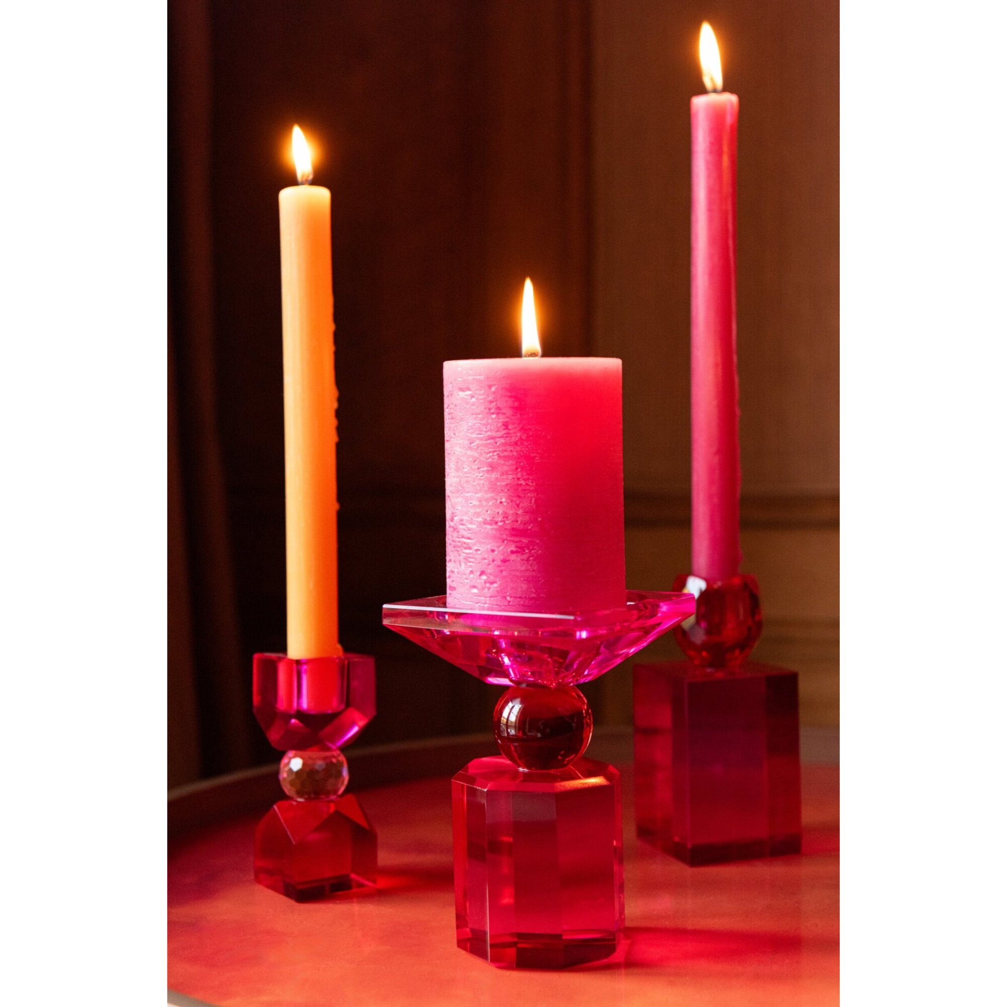 J-Line bougeoir - verre - rouge Noël/fuchsia