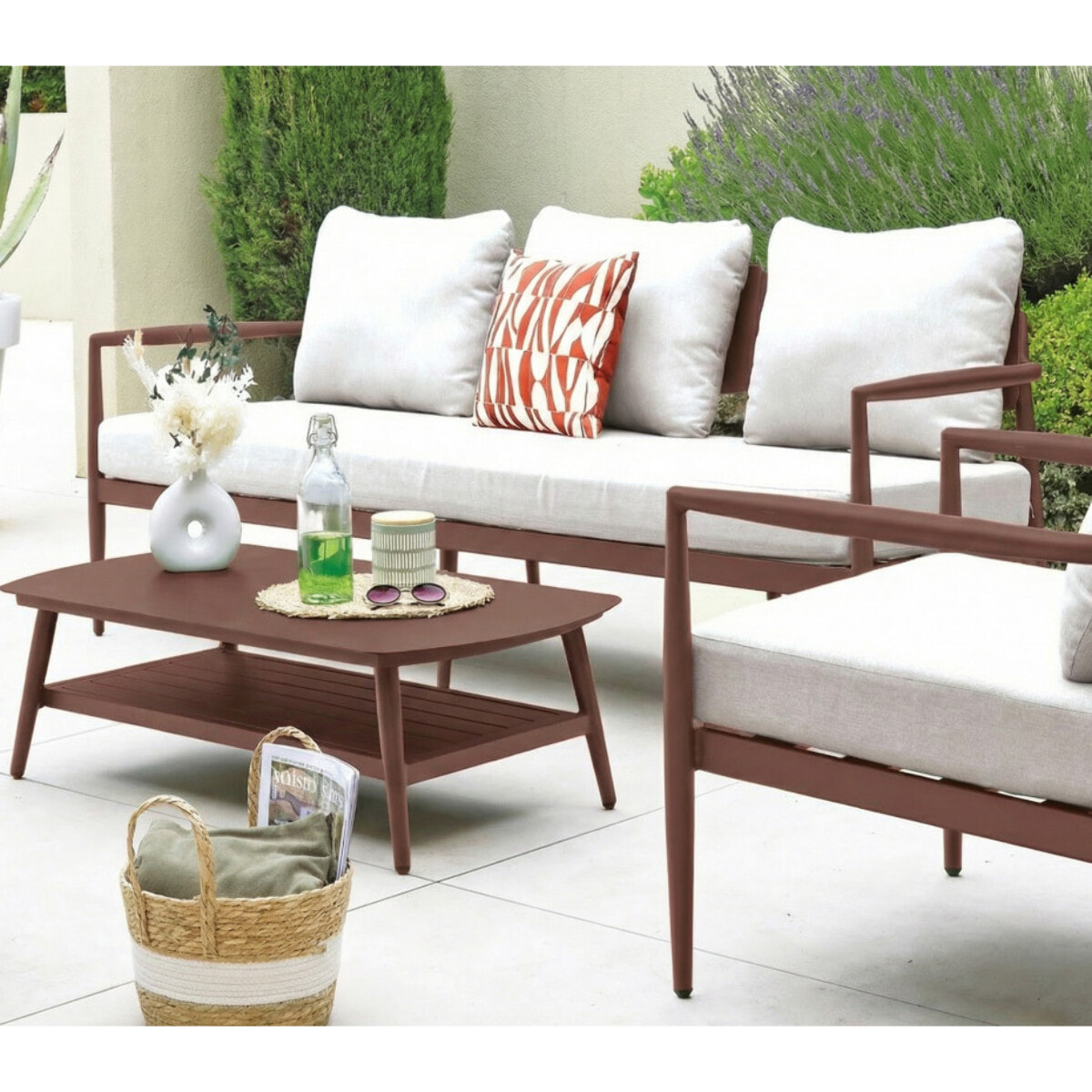 Salon de jardin en aluminium - 5 places - terracotta brun - NAÏROBI