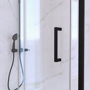 Porte de Douche Coulissante 120x200 cm Profil Noir et Receveur Blanc + Colonne de Douche Mécanique