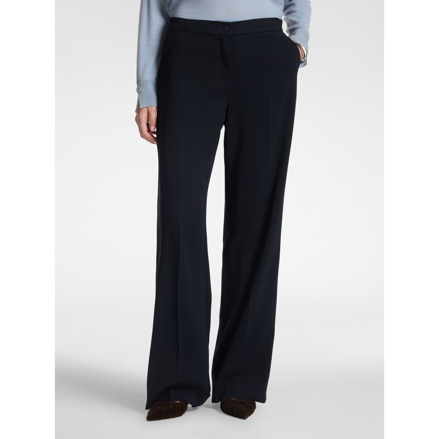 Elena Mirò - Pantaloni palazzo in crêpe misto cotone - Blu