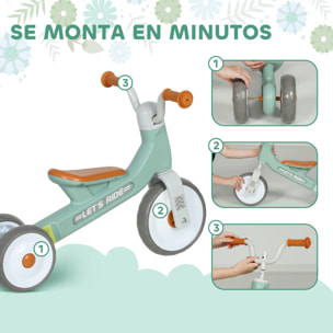 Bicicleta sin Pedales para Niños de 12 a 36 Meses, Bicicleta de Equilibrio con Ruedas Silenciosas y Resistentes a Pinchazos, Manillares con Giro Limitado a 60°, Verde