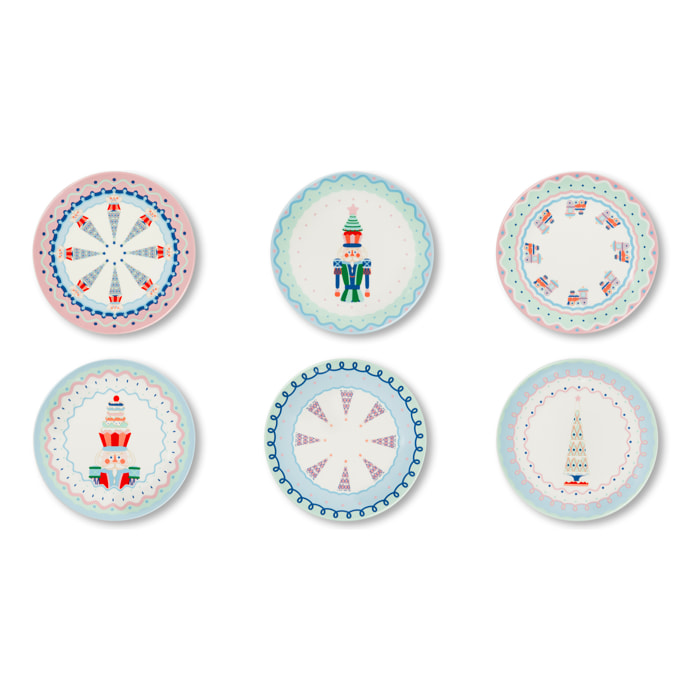Set de 6 Assiettes à Dessert Excelsa - Xmas Sweet Pastels, Porcelaine Multicolore