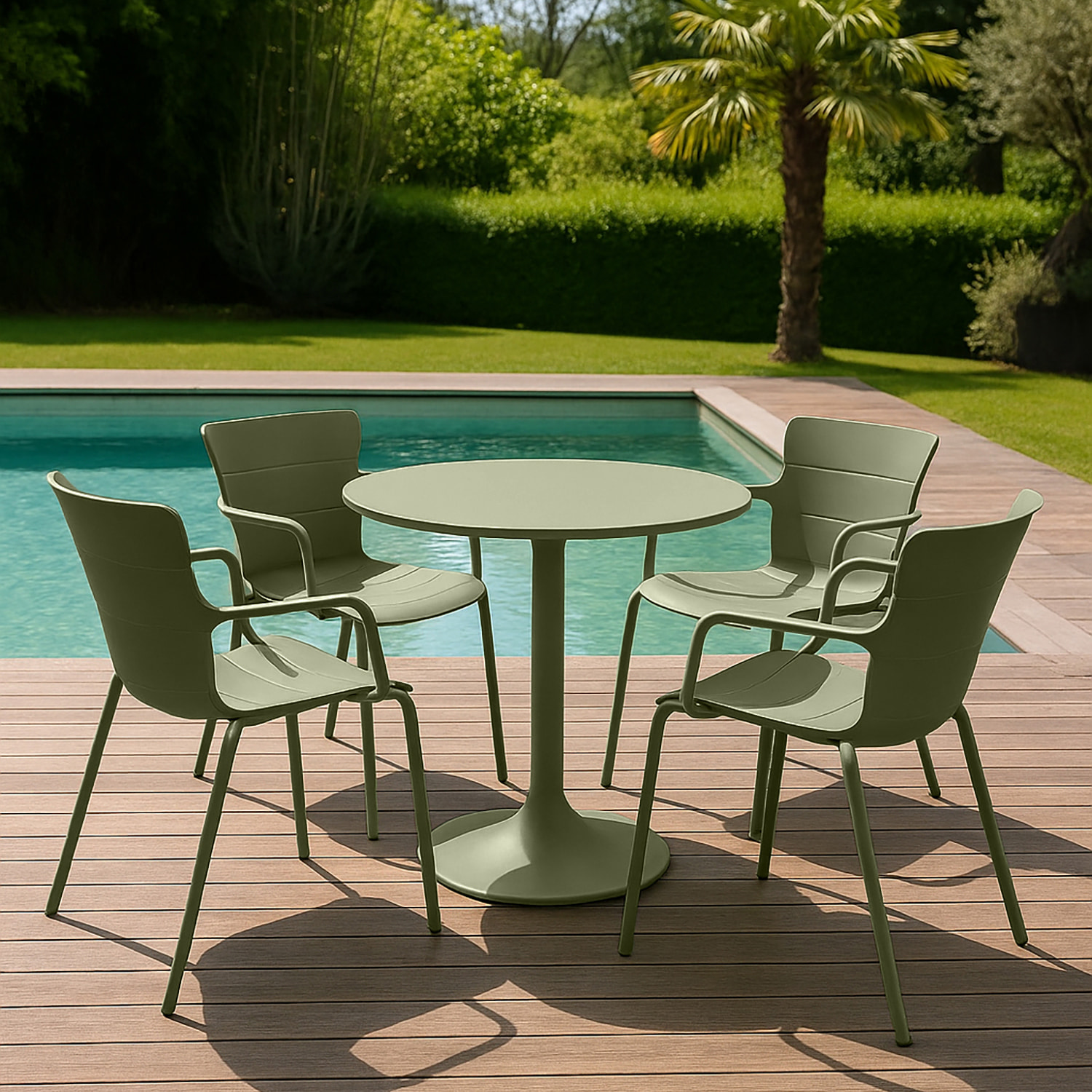 Ensemble de jardin table et 4 fauteuils en polypropylène vert MONTAUK