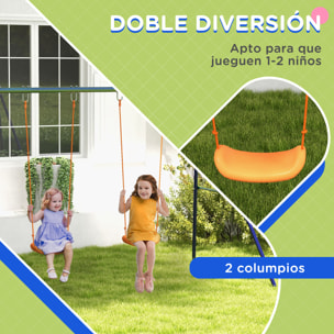 Columpio Infantil Columpio para Niños de 3-8 Años con 2 Sillas Resistente a los Rayos UV y Soporte de Metal Carga 90 kg para Patio Jardín Multicolor