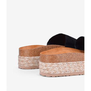 Sandalias de plataforma negras con suela de esparto bicolor
