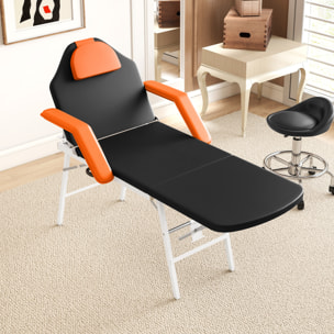 Camilla Masaje Plegable Portátil Camilla Estética Profesional de 3 Zonas con Respaldo Soporte para Piernas Ajustables Reposacabezas Extraíble Reposabrazos Acolchados para Spa 182x82 cm Naranja
