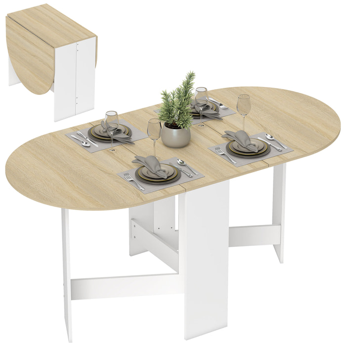 Mesa Plegable de Comedor, Mesa de Cocina Plegable Ovalada, con Alas Abatibles, Hasta 6 Personas, para Comedor, Salón, Espacio Pequeño, 163x80x75 cm, Natural