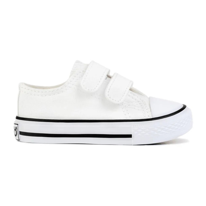 Zapatillas de Bebé con Cierre Adherente de Lona en Blanco