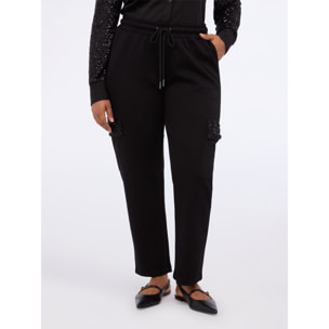 Fiorella Rubino - Pantaloni cargo in tessuto scuba con paillettes - Nero