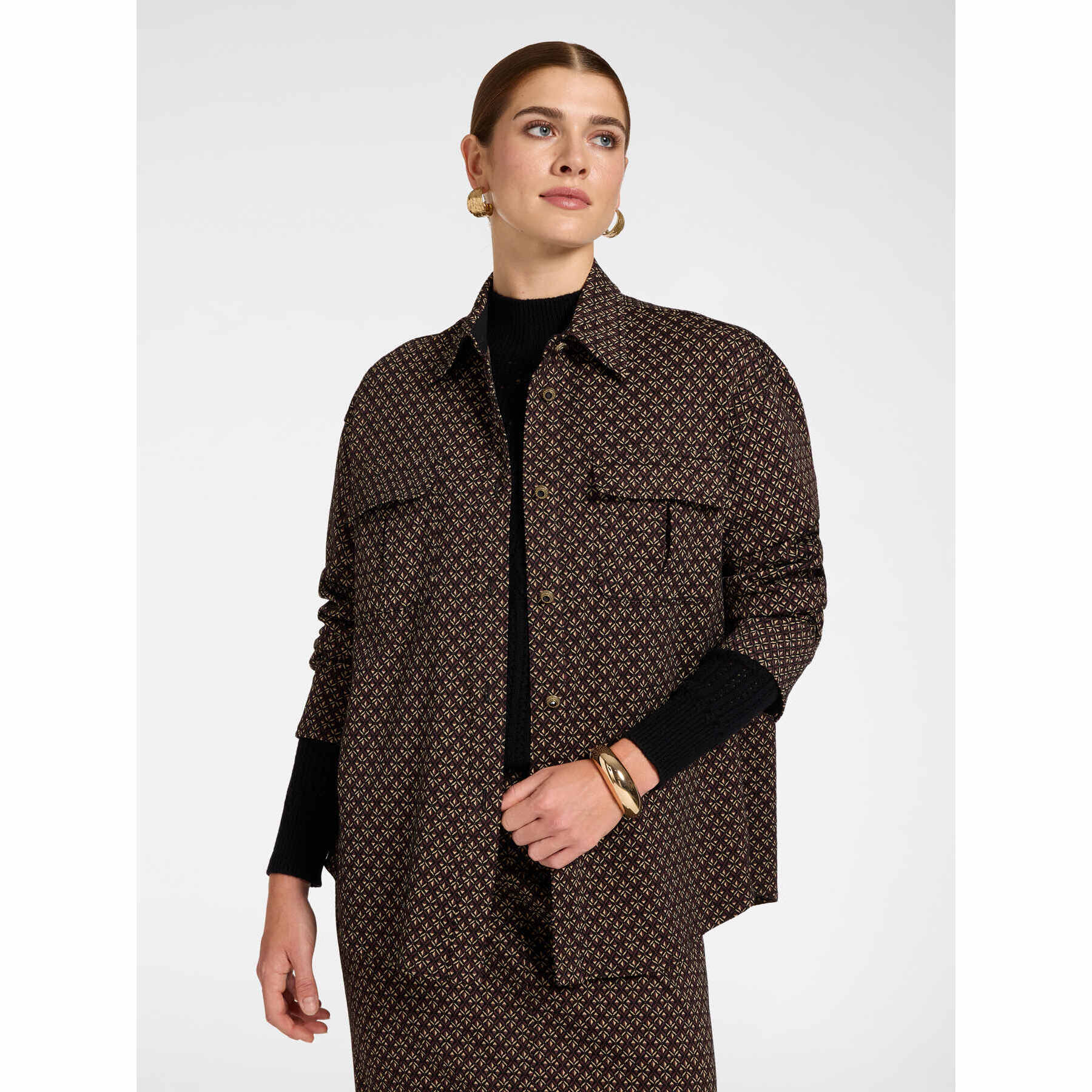 Elena Mirò - Camicia overshirt jacquard - Nero