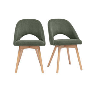 Chaises scandinaves en tissu velours côtelé vert kaki et bois clair (lot de 2) COSETTE