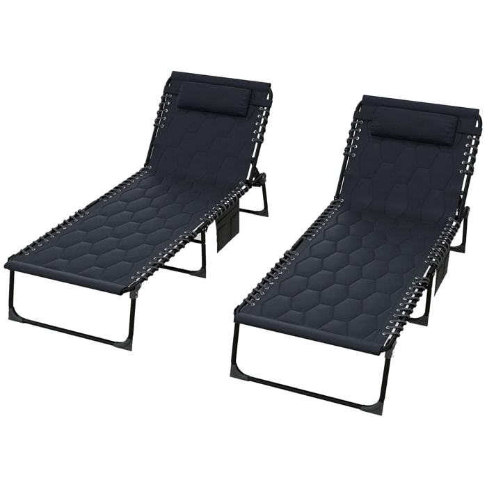 Lot de 2 transats bains de soleil pliables inclinables revêtement matelassé noir