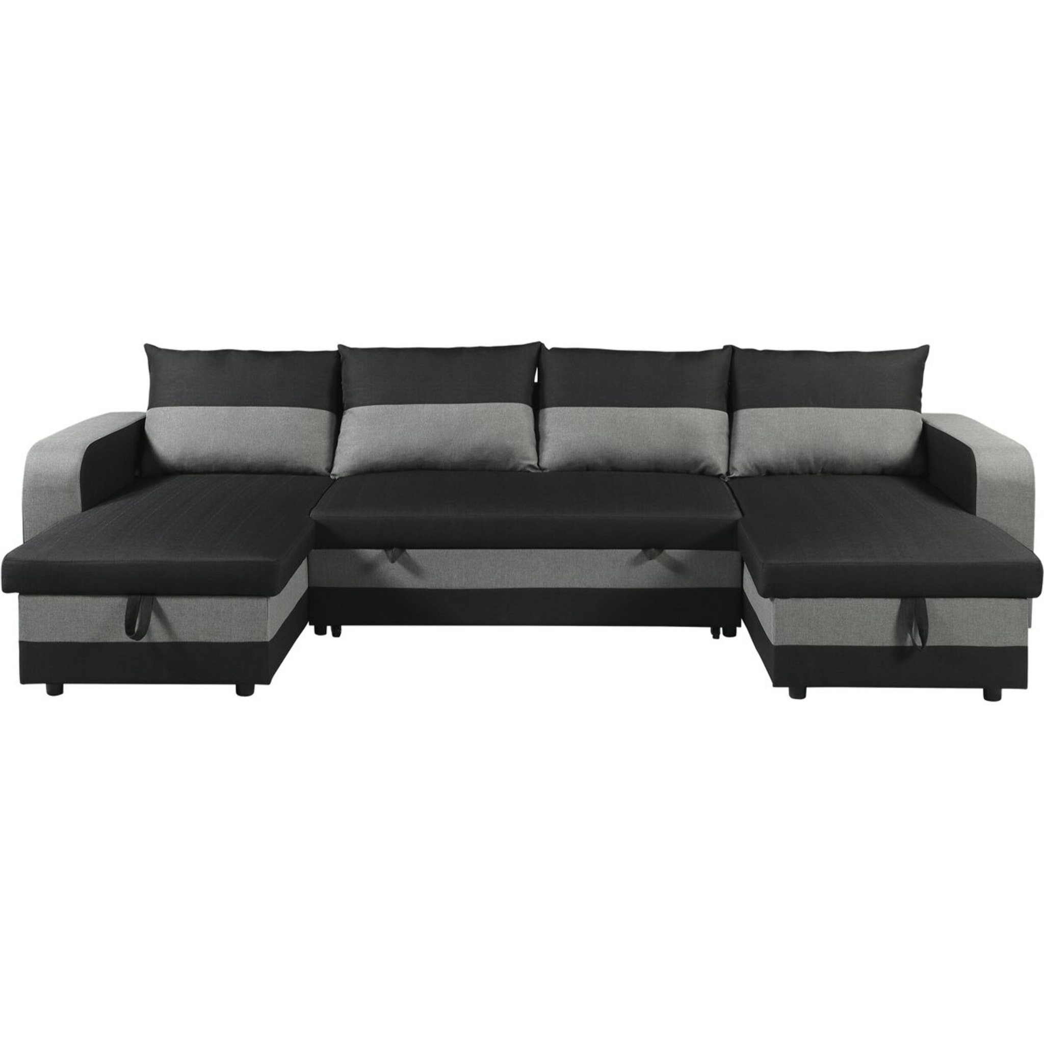 Canapé d'angle panoramique convertible en tissu "Victor" - 4 places - Noir