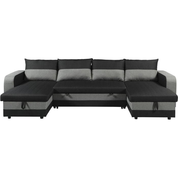 Canapé d'angle panoramique convertible en tissu "Victor" - 4 places - Noir