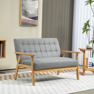 Sillón de 2 Plazas Sofá de 2 Plazas Tapizado en Lino con Reposabrazos de Madera Respaldo Acolchado Carga 250 kg Sillón para Salón Dormitorio Gris Claro