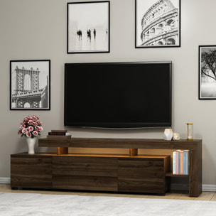 Meuble TV effet bois foncé avec éclairage LED 192 cm ROSTOCK