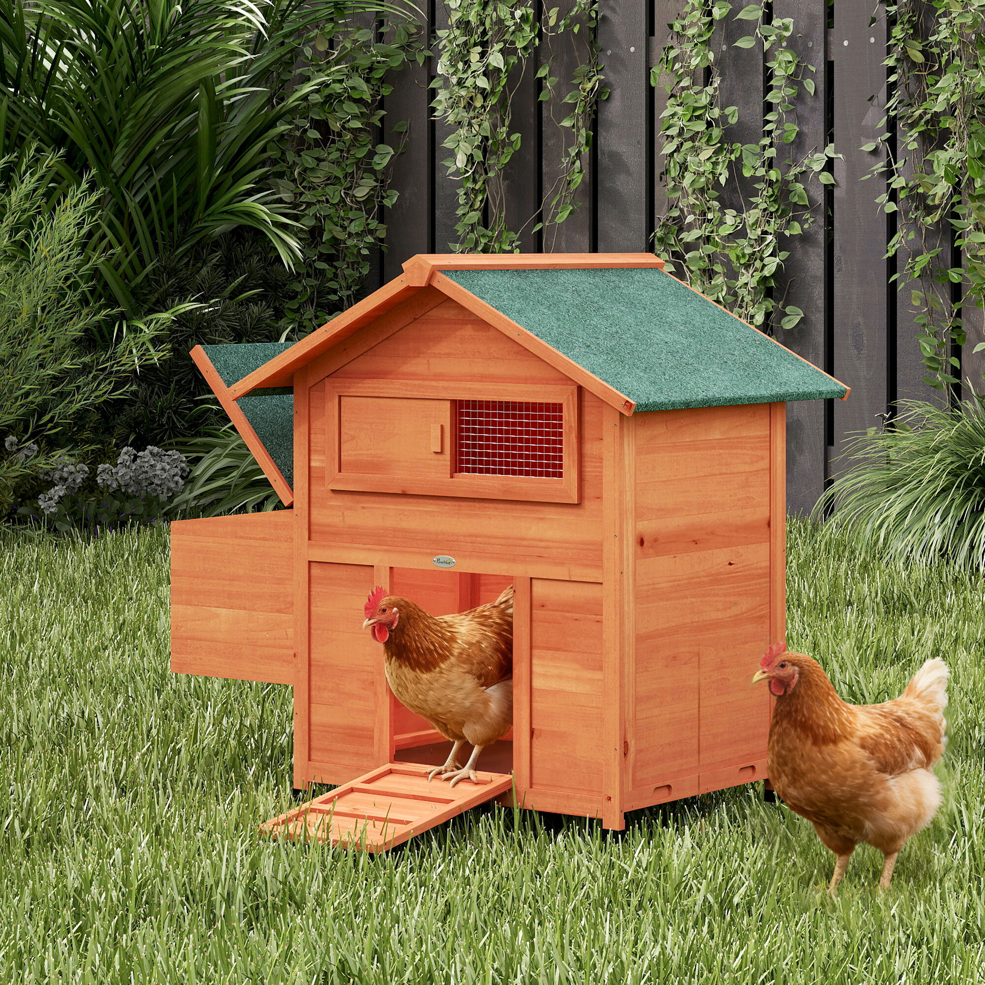 Poulailler niche en bois avec pondoir perchoir porte rampe verrouillable et fenêtre