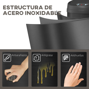 Cubo de Basura Cocina Automático 30 L, Papelera de Cocina de Acero Inoxidable, Sensor Infrarrojo, Cierre Automático, Antihuellas, para Dormitorio, Oficina, Negro