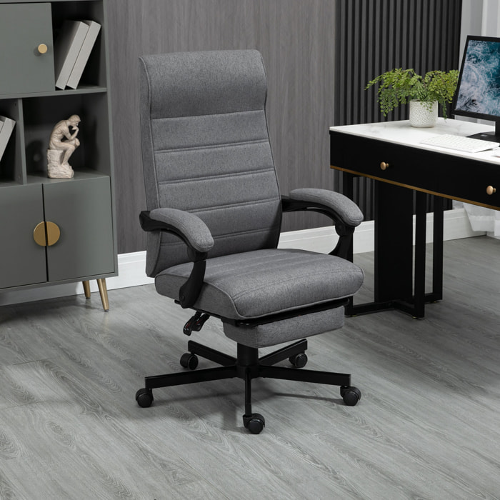 Chaise de bureau manager ergonomique inclinable réglable repose-pied rétractable tissu gris