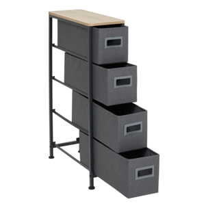Rangement 4 tiroirs tissu gris anthracite