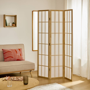 Paravent Sandai 112,5x170cm blanc et bois