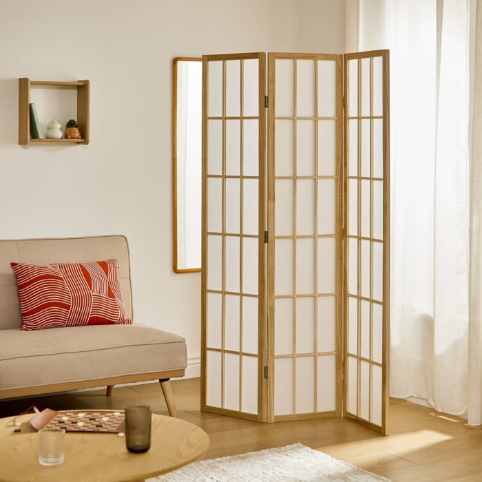Paravent Sandai 112,5x170cm blanc et bois