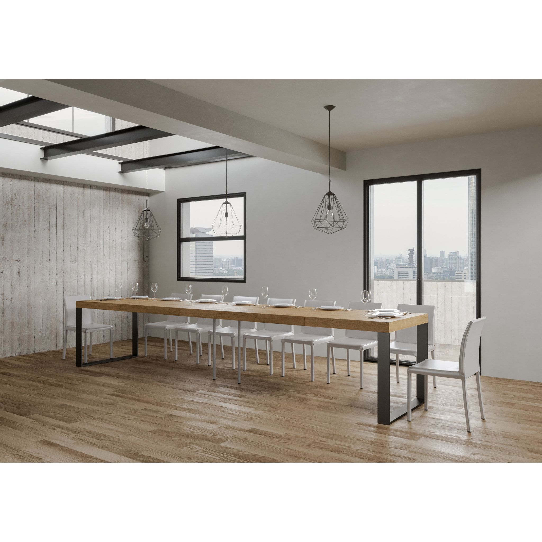 Mesa extensible 90x180/440 cm Tecno Premium Roble Natural estructura Antracita