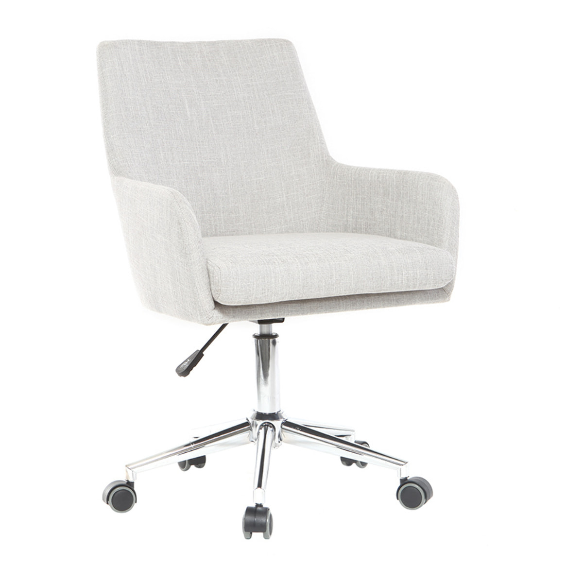 Chaise de bureau à roulettes en tissu gris clair et acier chromé SHANA