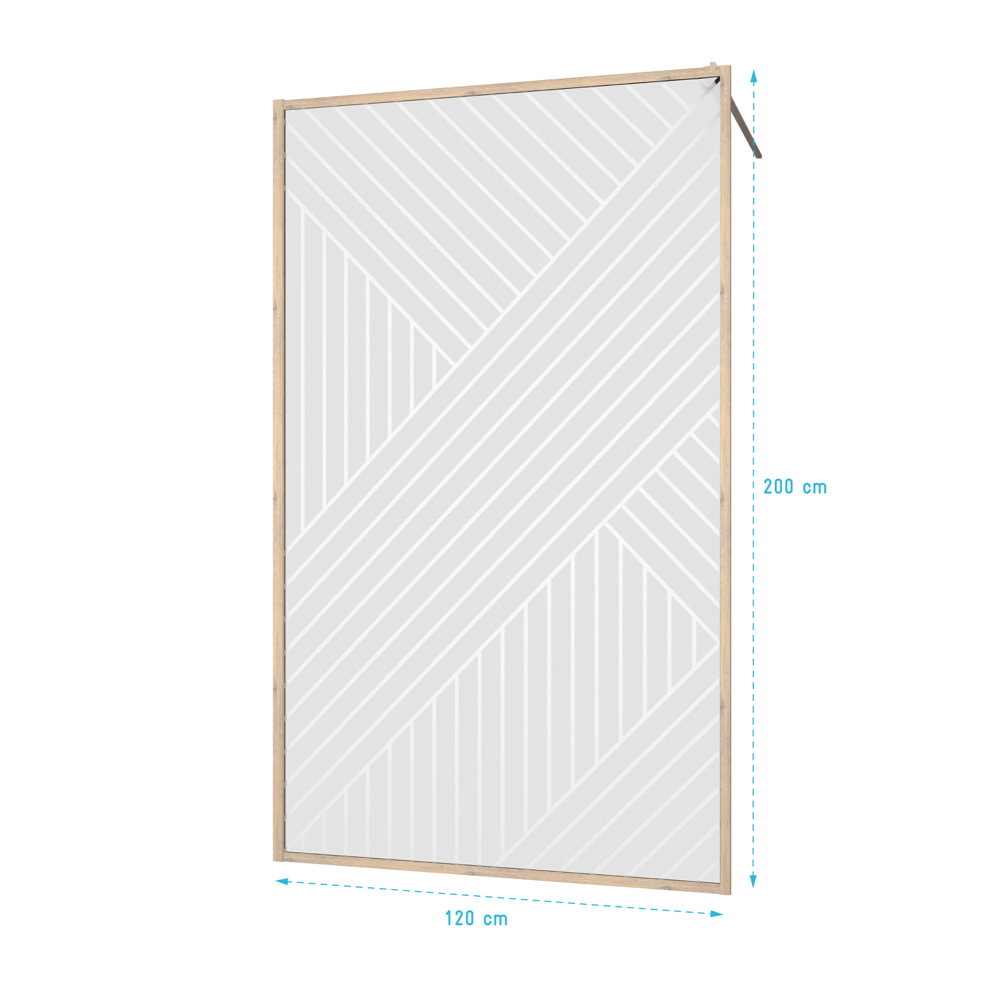 Paroi de douche 120x200 HINATA - Style Japandi Geometrique - Cadre Effet Bois - Verre 6mm