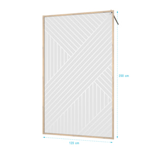 Paroi de douche 120x200 HINATA - Style Japandi Geometrique - Cadre Effet Bois - Verre 6mm