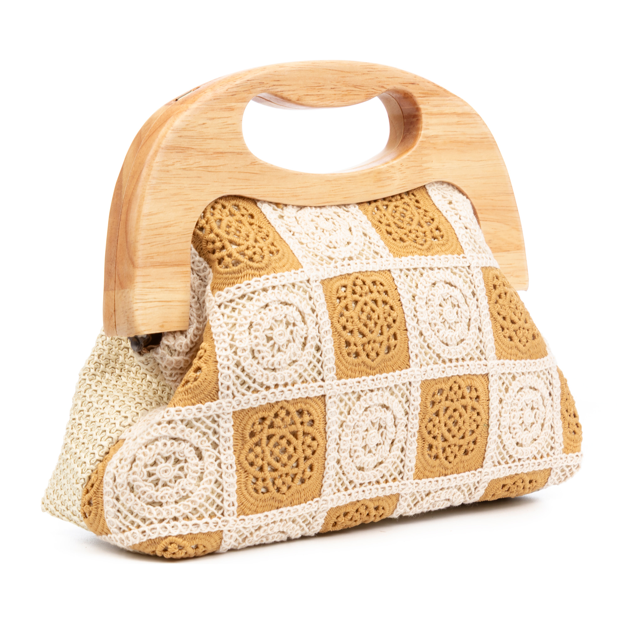 Barbaira Borsa a mano Donna. Realizzata in legno naturale e cotone.