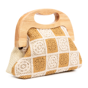 Barbaira Borsa a mano Donna. Realizzata in legno naturale e cotone.