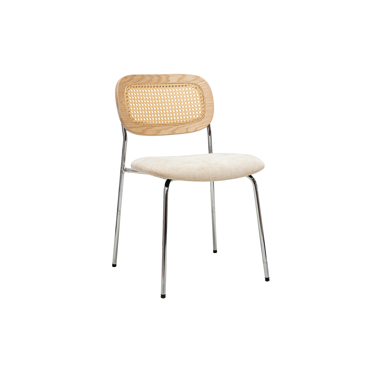 Chaises design en tissu effet velours texturé beige, métal chromé et cannage rotin (lot de 2) MIRANDA