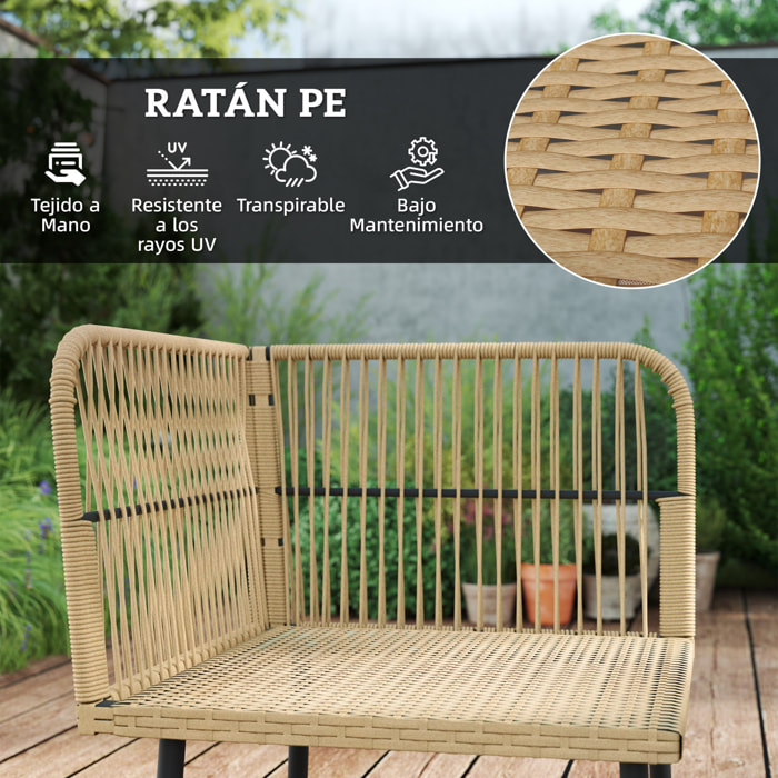 Conjunto de Jardín Exterior de Ratán Sintético de 4 Piezas Muebles de Jardín Exterior en Forma de L Incluye 2 Sofás de 2 Plazas 1 Sillón Esquinero 1 Mesa de Centro con Cojines Natural