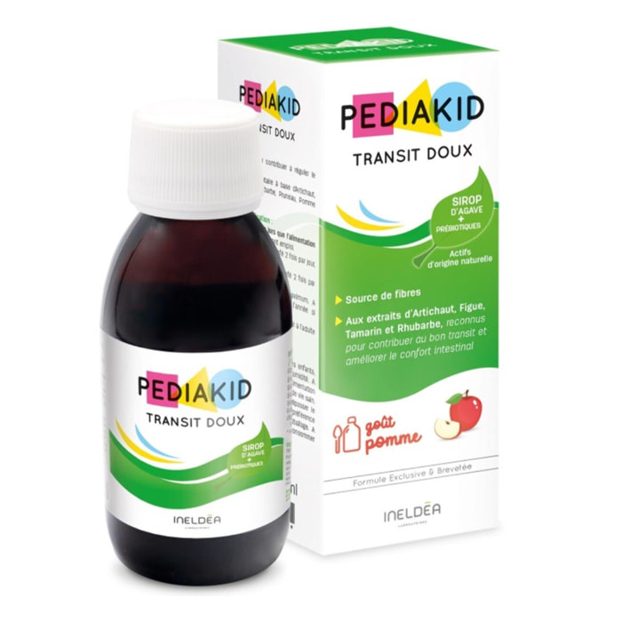 PEDIAKID - Sirop Transit Doux - Complément Alimentaire Naturel - Formule Exclusive au Sirop d'Agave - Contribue à Réguler - Arôme de Pomme - Flacon de 125 ml