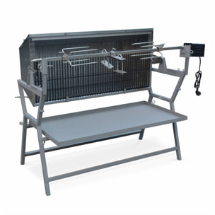 Rôtissoire charbon de bois motorisée inclinable en inox avec tournebroche MATHURIN