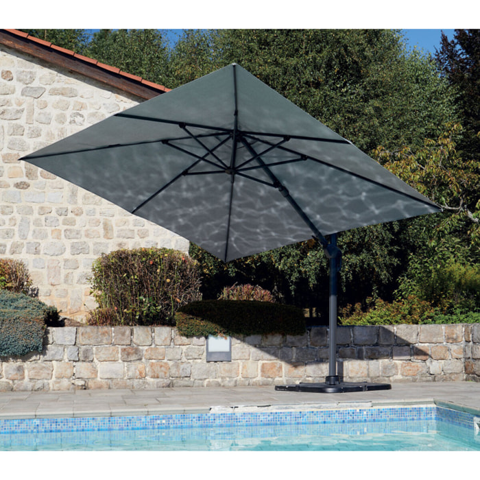 Parasol déporté 3x3m double inclinaison - gris perle - EMERAUDE