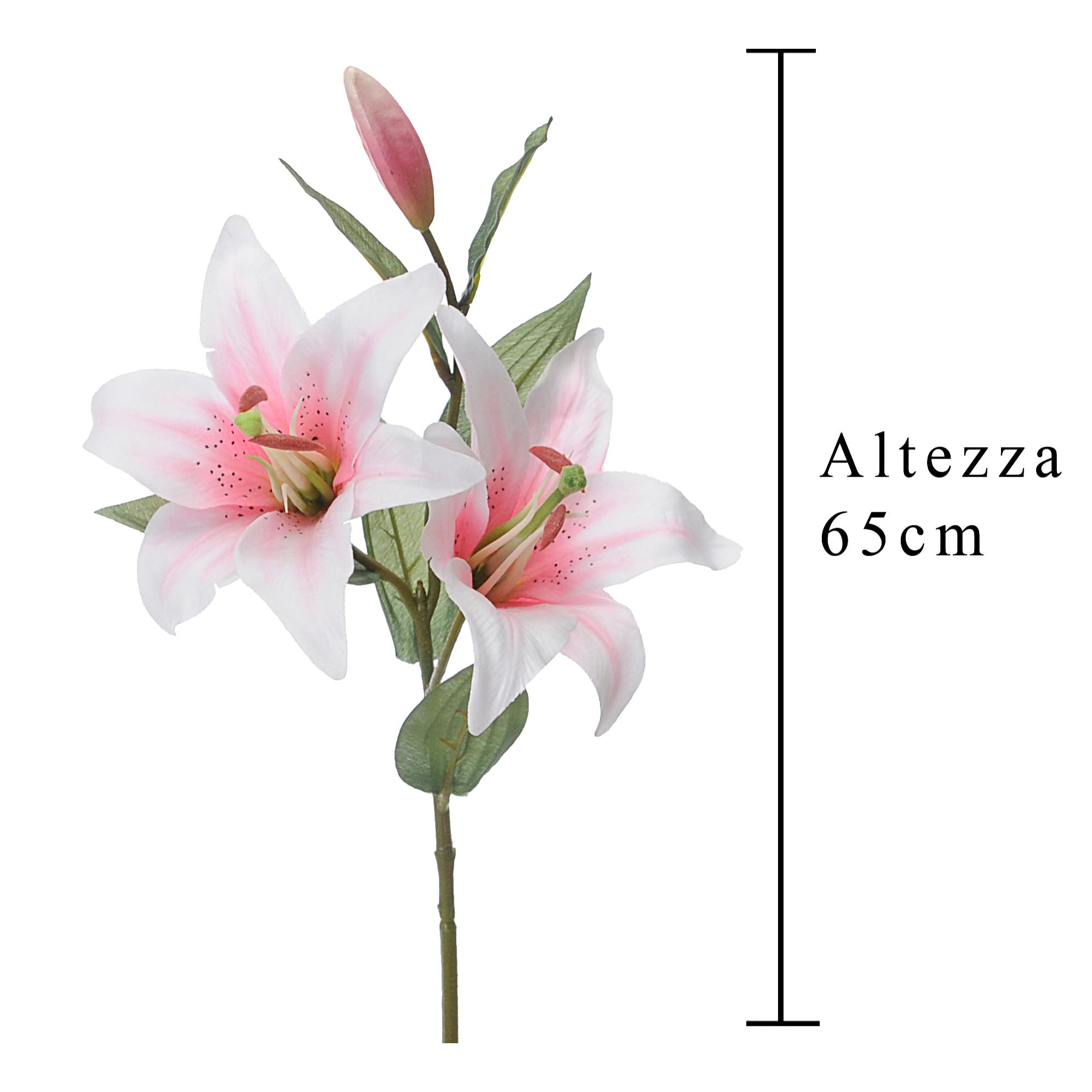 Lilium Composto Da 3 Fiori. Altezza 65 Cm - Pezzi 6 - 17X65X15cm - Colore: Rosa - Bianchi Dino - Fiori Artificiali