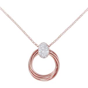 Collana Lunga Multicerchio pavé con Cubic Zirconia Placcato Oro Rosa 18kt