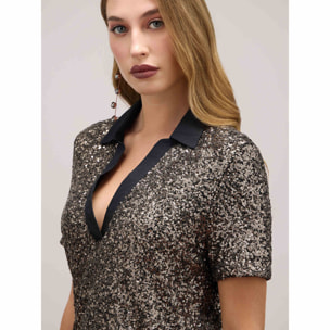 Oltre - Full sequin polo t-shirt - Gris