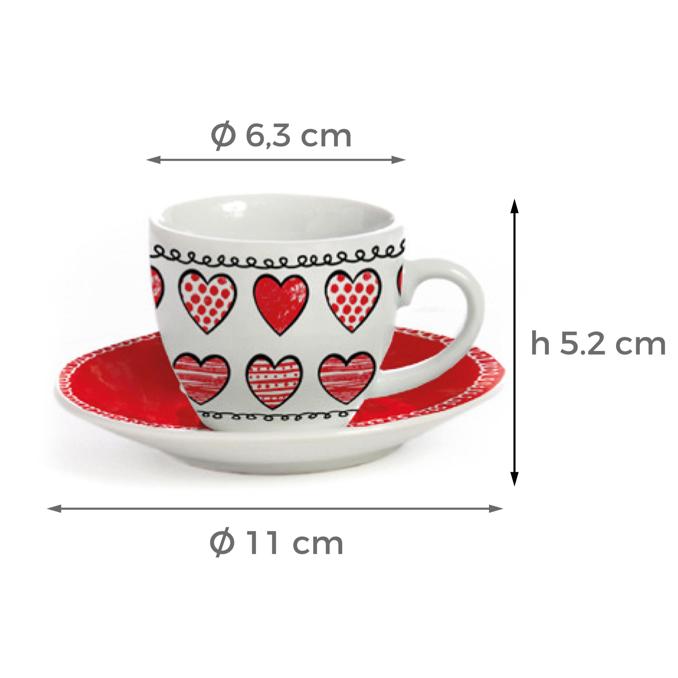 Set 6 Tazzine Con Piattino Lovely Heart