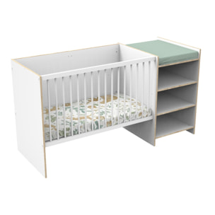 Lit bébé combiné 120x60 évolutif en 90x190 en bois blanc