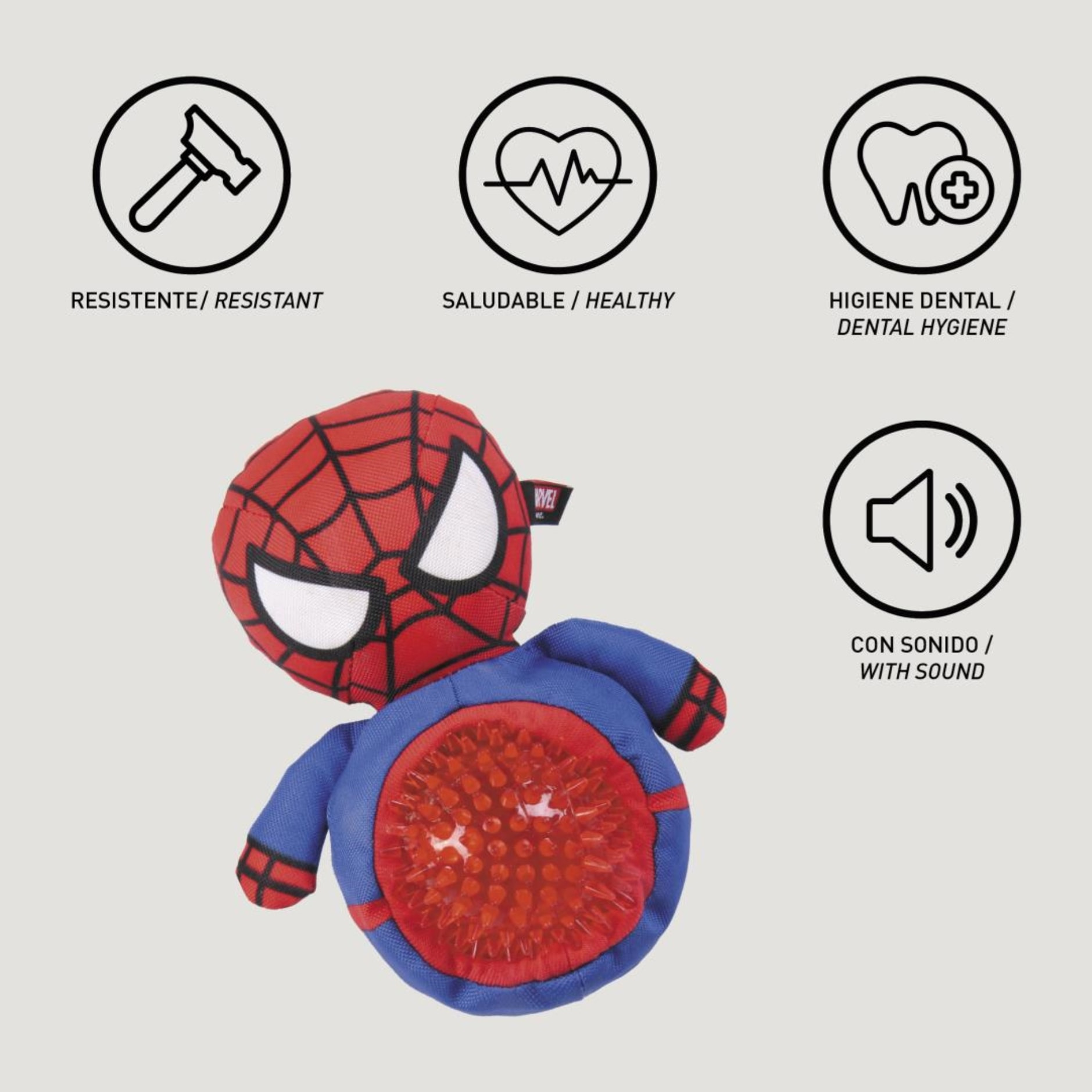 Peluche con mordedor para perros diseño spiderman