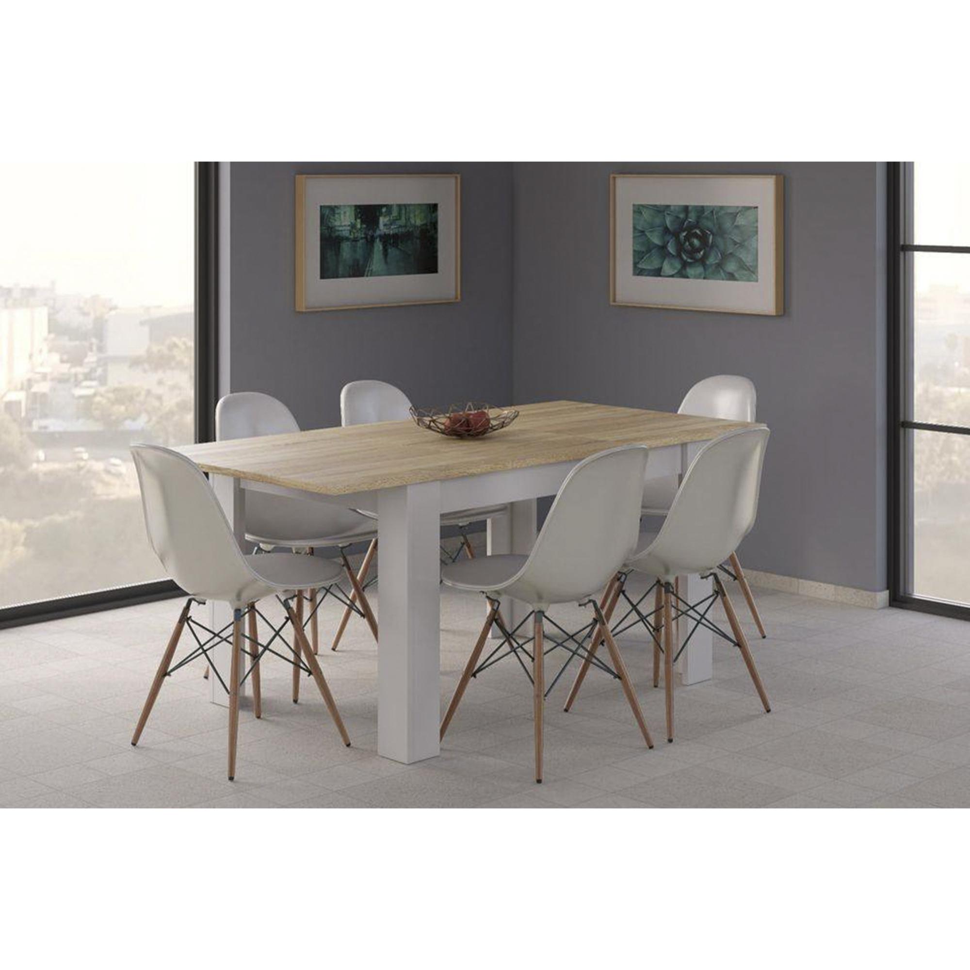 Tavolo allungabile Midland, Tavolo per sala da pranzo allungabile, Tavolo da pranzo estensibile con allunga, cm 140/190x90h78, Rovere e Bianco