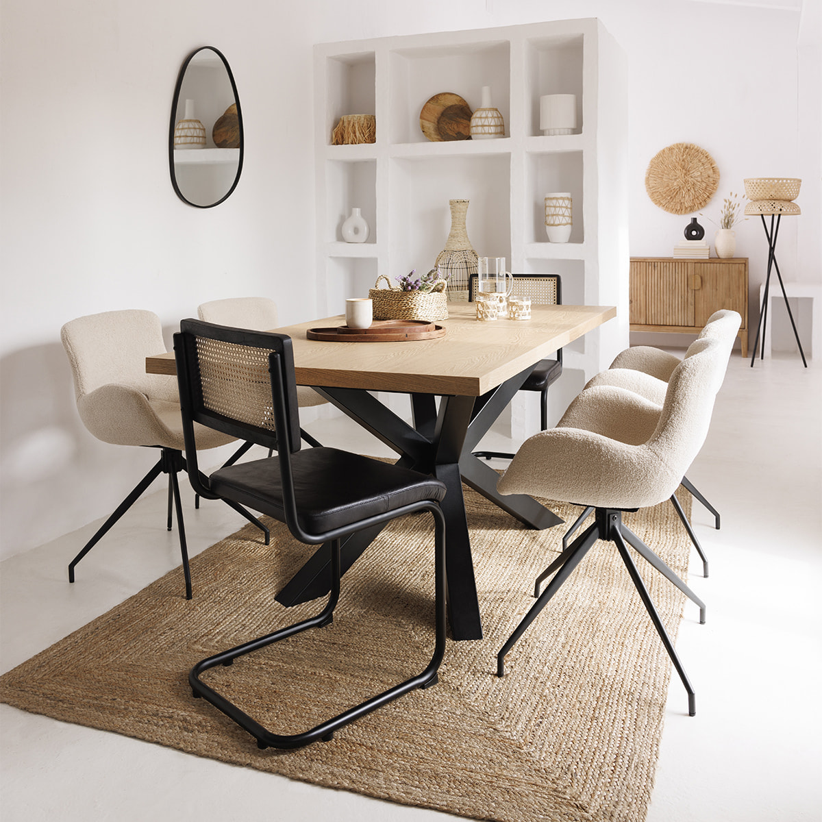 Fauteuil "Kale" - bois et métal - ivoire