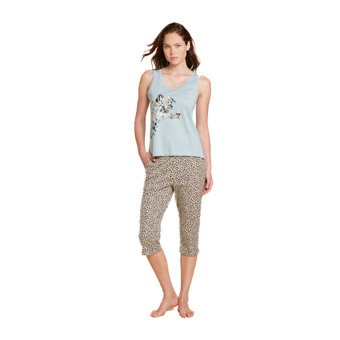 Pigiama donna top spalla larga e pantalone pescatore cotone maculato Noidinotte