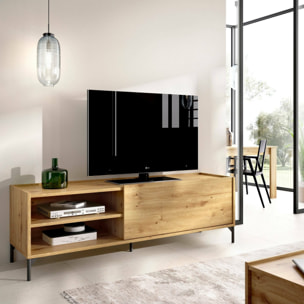 Mobile porta TV Asinara, Credenza bassa da soggiorno, Madia da salotto per televisione, 155x43h47 cm, Rovere Nodi