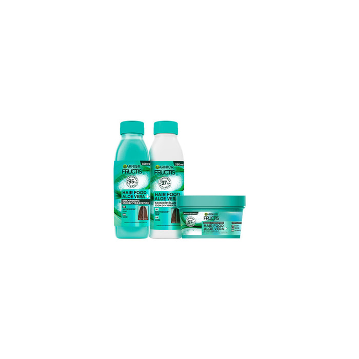 Routine 3 produits Garnier Fructis Hair Food Aloe Vera Shampooing 350ml Soin démêlant 350ml et Masque 320ml