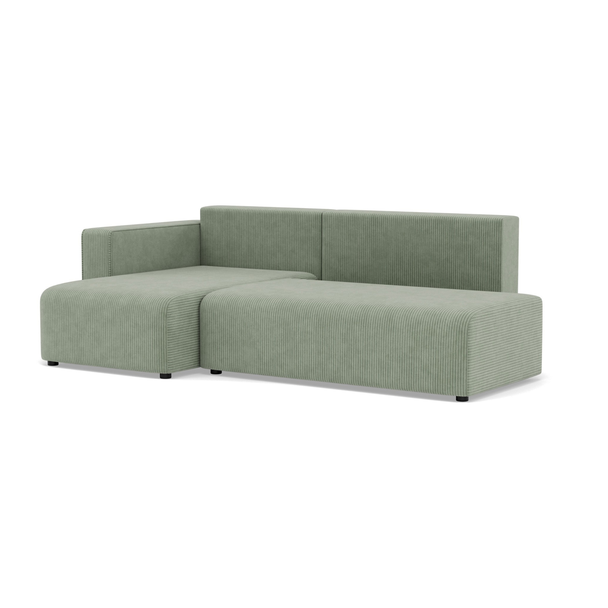 Topaze - canapé d'angle gauche 4 places convertible avec coffre sans accoudoir en velours côtelé - Vert sauge