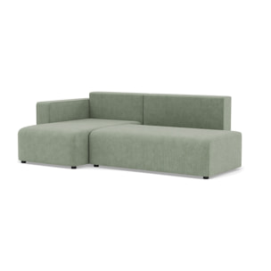 Topaze - canapé d'angle gauche 4 places convertible avec coffre sans accoudoir en velours côtelé - Vert sauge